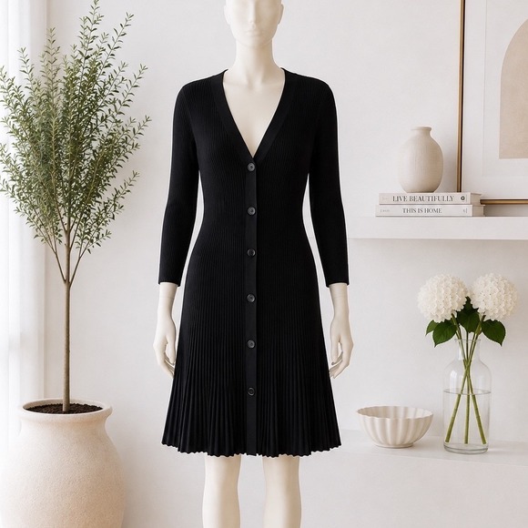Devotion by Cyrus Dresses & Skirts - Devotion by Cyrus Dress Womens XL Ribbed Knit Button Front Black NEW Workwear